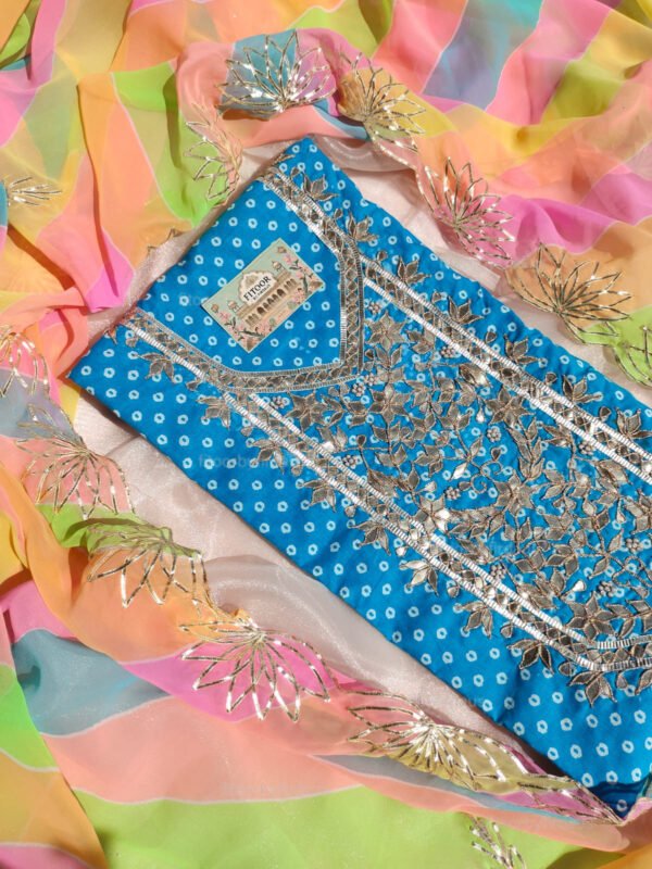Cotton suit set with Gotta patti handwork with georgette dupatta - Image 2