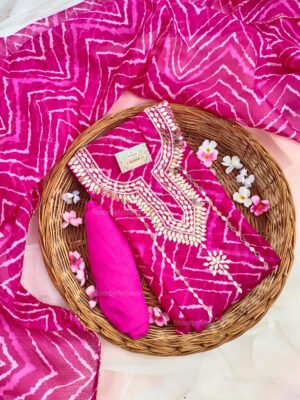 Pink Kota doria suit set with Mirror Handwork