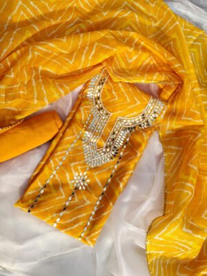 Kota doria suit set with Mirror Handwork