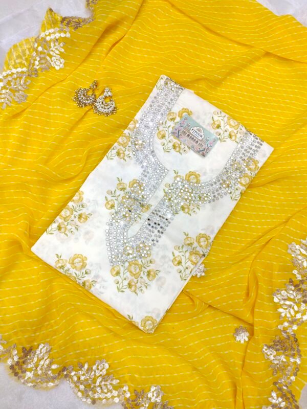 Cotton suit set with mirror work with georgette dupatta - Image 4
