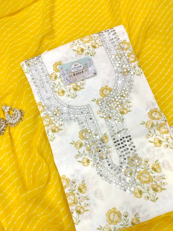 Cotton suit set with mirror work with georgette dupatta - Image 2