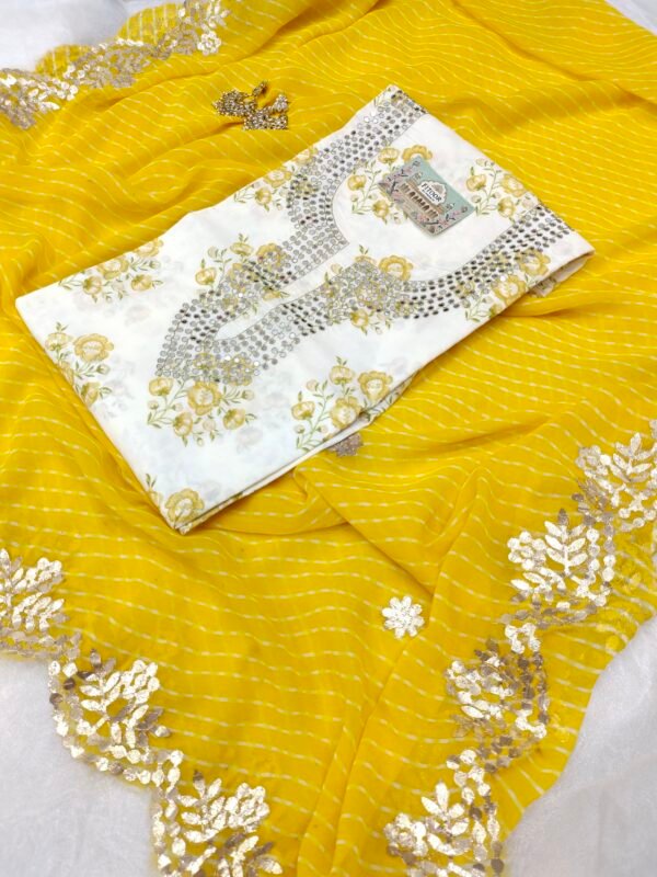 Cotton suit set with mirror work with georgette dupatta