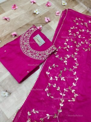 Chanderi cotton suit set with gota patti handwork