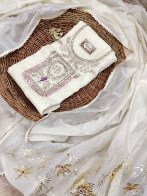 Chanderi cotton suit set with gota patti handwork