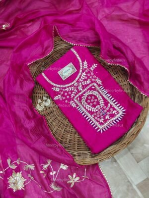 Chanderi cotton suit set with gota patti handwork