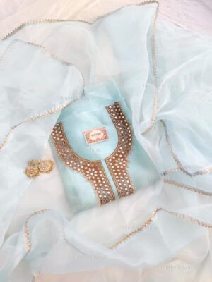 Organza suit set with mirror and beaded work