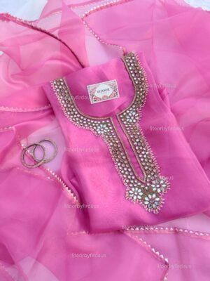 Organza suit set with mirror and beaded work