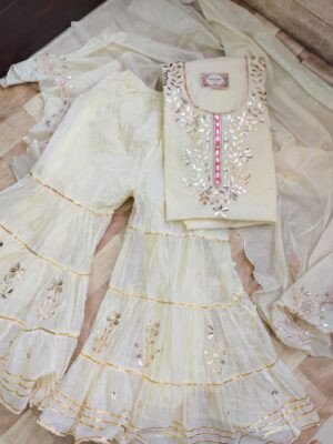 Chanderi cotton Sharara with gota patti work