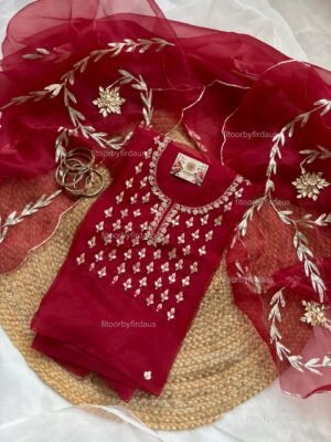 Organza suit set with gota patti work