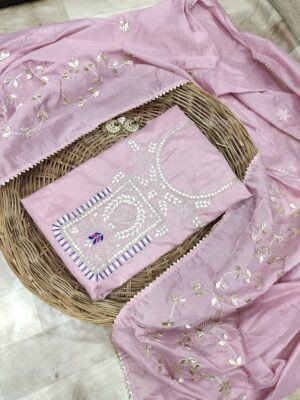 Chanderi cotton suit set with gota patti handwork