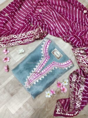 Organza suit set with gota patti work and chiffon dupatta