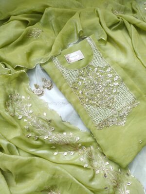 Crushed Tissue suit set with Gota patti handwork