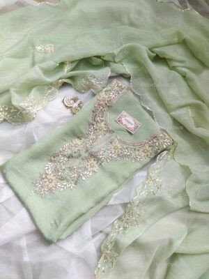 Crushed Tissue suit set with Gota patti handwork