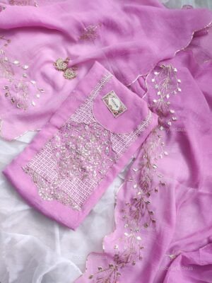 Crushed Tissue suit set with Gota patti handwork