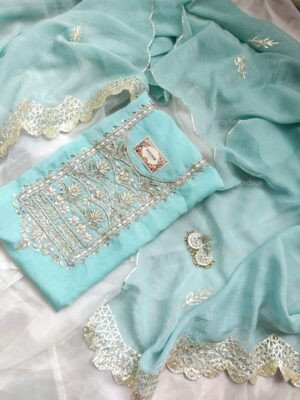 Crushed Tissue suit set with Gota patti handwork