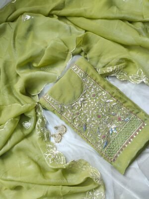 Crushed Tissue suit set with Gota patti handwork