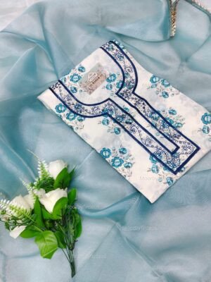 Cotton suit set with Gotta patti handwork and organza dupatta