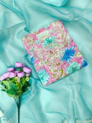 Cotton suit set with Gotta patti handwork and organza dupatta