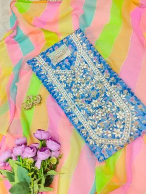 Cotton suit set with Gotta patti handwork with georgette dupatta