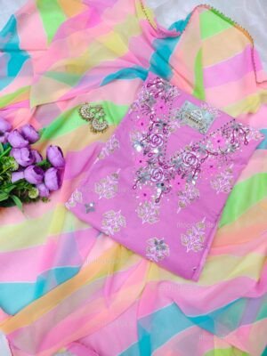 Cotton suit set with mirror handwork with georgette dupatta