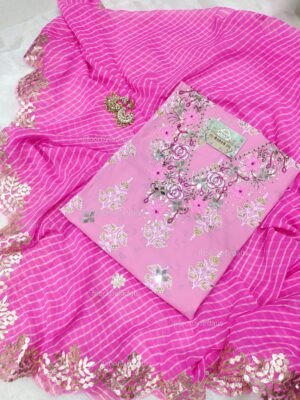 Cotton suit set with mirror handwork with georgette dupatta