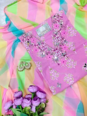 Cotton suit set with mirror handwork with georgette dupatta