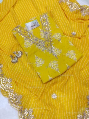 Cotton suit set with mirror handwork with georgette dupatta