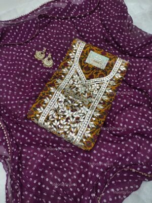 Cotton suit set with mirror handwork with georgette dupatta