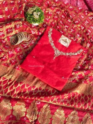 Chanderi cotton suit set with zardozi handwork and banarasi dupatta
