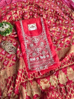 Chanderi cotton suit set with zardozi handwork and banarasi dupatta
