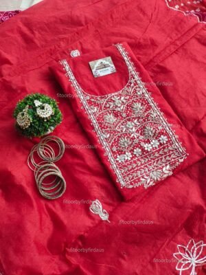 Chanderi cotton suit set with zardozi handwork