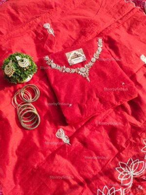 Chanderi cotton suit set with zardozi handwork