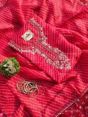 Kota doria suit set with gota patti handwork