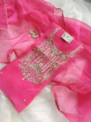 Organza suit set with zardozi work