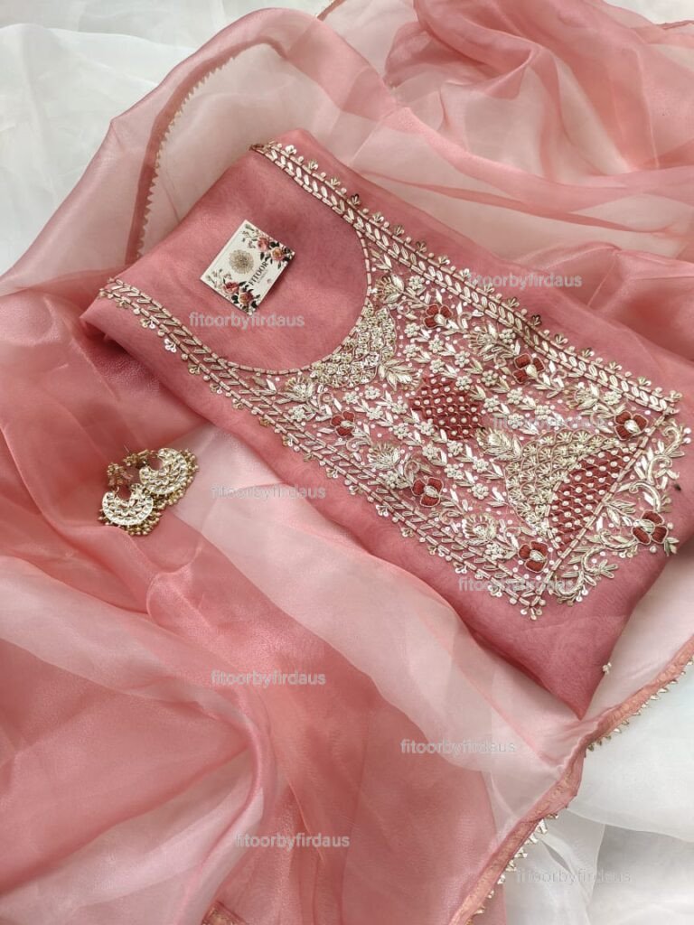 Organza suit set with zardozi work