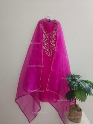 Organza suit set with beaded handwork