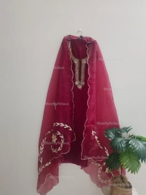 Organza suit set with mirror work