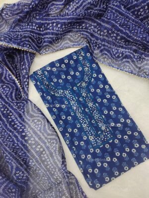 Cotton suit set with Gotta patti handwork and kota doria dupatta