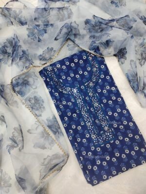 Cotton suit set with Gotta patti handwork and organza dupatta