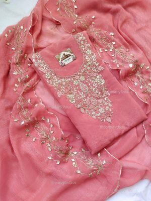 Crushed tissue suit set with Zardozi handwork and work dupatta