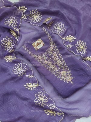 Crushed tissue suit set with Zardozi handwork and work dupatta