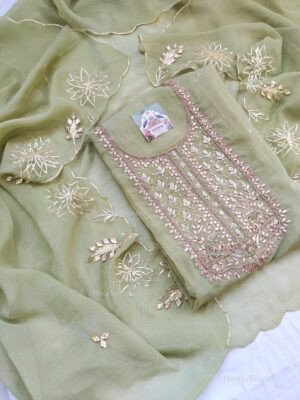 Crushed tissue suit set with gota pati handwork and work dupatta