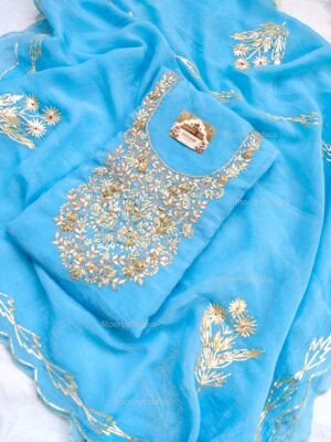 Crushed tissue suit set with gota patti handwork and work dupatta