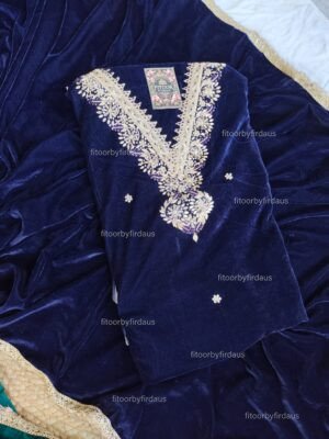 Velvet suit set with zardozi handwork
