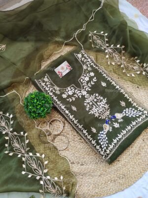 Organza suit set with gota patti hand work with work dupatta