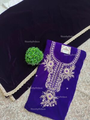 Velvet suit set with zardozi handwork