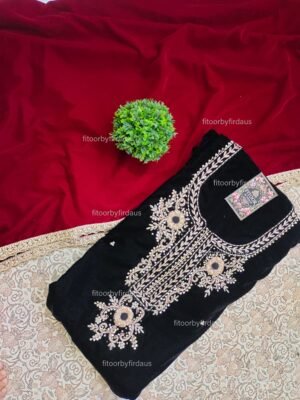 Velvet suit set with zardozi handwork