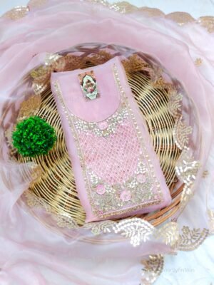 Organza suit set with gota patti hand work with dupatta