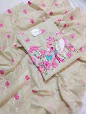 Soft Chanderi cotton delicate embroidery work suit set