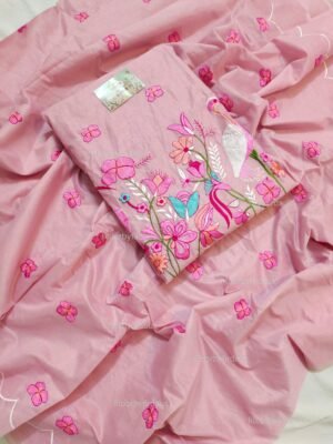 Soft Chanderi cotton delicate embroidery work suit set